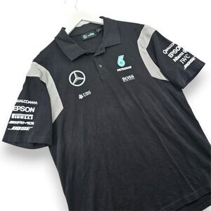 Mercedes AMG Petronas F1 Team Polo Shirt Mens Large Black Logo Racing Hugo Boss